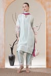Buy_Surabhi Arya_Sky Blue Chanderi Embroidery, Lace Mandarin Collar Kurta Set _at_Aza_Fashions