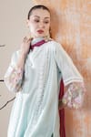 Surabhi Arya_Sky Blue Chanderi Embroidery, Lace Mandarin Collar Kurta Set _at_Aza_Fashions