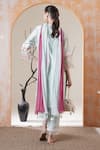 Shop_Surabhi Arya_Sky Blue Chanderi Embroidery, Lace Mandarin Collar Kurta Set _at_Aza_Fashions