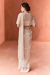 Summer by Priyanka Gupta_Ivory Chiffon, Georgette, Net Embroidery Square Neck, Round Adena Poncho Saree _Online_at_Aza_Fashions