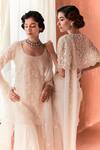 Buy_Summer by Priyanka Gupta_Ivory Chiffon, Georgette, Net Embroidery Square Neck, Round Adena Poncho Saree 