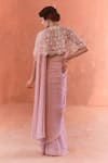 Shop_Summer by Priyanka Gupta_Pink Chiffon, Georgette, Net Embroidery Round Neck Adena Poncho Saree Set _at_Aza_Fashions