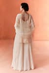 Summer by Priyanka Gupta_Ivory Organza, Georgette Embroidery Square Neck Folliage Kurta Set _Online_at_Aza_Fashions