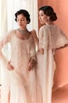 Summer by Priyanka Gupta_Ivory Organza, Georgette Embroidery Square Neck Folliage Kurta Set _Online