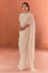 Buy_Summer by Priyanka Gupta_Ivory Georgette Lace Round Neck Chandelier Saree Set _at_Aza_Fashions