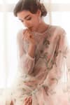 Buy_Summer by Priyanka Gupta_Ivory Organza, Lace Sequins, Embroidery Round Neck Hydrengea Saree And Blouse _Online_at_Aza_Fashions