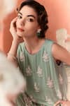 Shop_Summer by Priyanka Gupta_Green Georgette, Net Embroidery Round Neck Amaria A-line Kurta Set _Online_at_Aza_Fashions