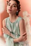 Summer by Priyanka Gupta_Green Georgette, Net Embroidery Round Neck Amaria A-line Kurta Set _at_Aza_Fashions