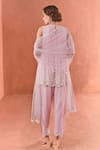 Shop_Summer by Priyanka Gupta_Pink Georgette, Net Sequins, Embroidery Round Neck A-line Kurta Set _at_Aza_Fashions
