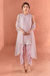 Buy_Summer by Priyanka Gupta_Pink Georgette, Net Sequins, Embroidery Round Neck A-line Kurta Set _at_Aza_Fashions
