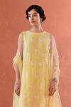 Summer by Priyanka Gupta_Yellow Georgette, Net Embroidery Round Neck A-line Long Kurta Set _Online_at_Aza_Fashions