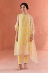 Buy_Summer by Priyanka Gupta_Yellow Georgette, Net Embroidery Round Neck A-line Long Kurta Set _at_Aza_Fashions
