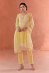 Buy_Summer by Priyanka Gupta_Yellow Georgette, Organza Embroidery Round Neck Asteria Straight Kurta Set _at_Aza_Fashions