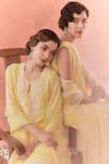 Shop_Summer by Priyanka Gupta_Yellow Georgette, Organza Embroidery Round Neck Asteria Straight Kurta Set _Online_at_Aza_Fashions