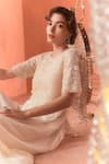 Summer by Priyanka Gupta_Ivory Georgette, Net Embroidery Round Neck Chandelier Maxi Dress With Overlay _at_Aza_Fashions