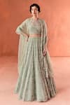 Buy_Summer by Priyanka Gupta_Green Georgette, Net, Organza Sequins, Beads Round Neck Chandelier Lehenga Set _at_Aza_Fashions