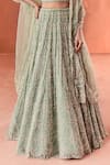 Shop_Summer by Priyanka Gupta_Green Georgette, Net, Organza Sequins, Beads Round Neck Chandelier Lehenga Set _Online_at_Aza_Fashions
