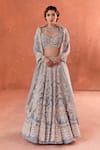 Buy_Summer by Priyanka Gupta_Blue Georgette, Organza Sequins, Embroidery, Adena Rays Designer Lehenga Set _at_Aza_Fashions