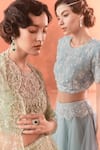 Summer by Priyanka Gupta_Cobalt Net, Georgette Beads, Embroidery Round Citrus Blue Amaria Lehenga Set _at_Aza_Fashions