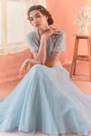 Buy_Summer by Priyanka Gupta_Cobalt Net, Georgette Beads, Embroidery Round Citrus Blue Amaria Lehenga Set 