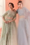 Summer by Priyanka Gupta_Cobalt Net, Georgette Beads, Embroidery Round Citrus Blue Amaria Lehenga Set _Online