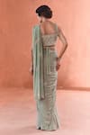 Summer by Priyanka Gupta_Green Chiffon, Georgette Sequins, Embroidery Dandelion Saree And Blouse _Online_at_Aza_Fashions