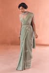 Buy_Summer by Priyanka Gupta_Green Chiffon, Georgette Sequins, Embroidery Dandelion Saree And Blouse _at_Aza_Fashions