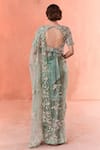 Summer by Priyanka Gupta_Green Organza Sequins, Embroidery Round Neck Wild Rose Dori Saree Set _Online_at_Aza_Fashions