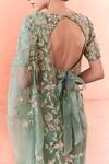 Shop_Summer by Priyanka Gupta_Green Organza Sequins, Embroidery Round Neck Wild Rose Dori Saree Set _Online_at_Aza_Fashions