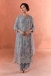 Buy_Summer by Priyanka Gupta_Blue Georgette, Net Embroidery Round Neck Bloom Cutdana Kurta Set _at_Aza_Fashions