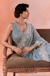 Buy_Summer by Priyanka Gupta_Blue Georgette Sequins, Embroidery V-neck Adenna Rays Saree Set 