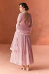 Summer by Priyanka Gupta_Pink Georgette, Net Embroidery, Sequins V-neck Garden Anarkali Set _Online_at_Aza_Fashions