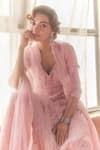 Buy_Summer by Priyanka Gupta_Pink Georgette, Net Embroidery, Sequins V-neck Garden Anarkali Set _Online_at_Aza_Fashions
