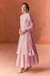 Shop_Summer by Priyanka Gupta_Pink Georgette, Net Embroidery, Sequins V-neck Garden Anarkali Set _Online_at_Aza_Fashions