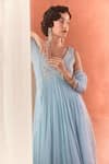 Buy_Summer by Priyanka Gupta_Cobalt Georgette, Organza Embroidery, Mirrors Citrus Blue Adena Anarkali Set 
