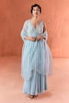 Buy_Summer by Priyanka Gupta_Cobalt Georgette, Organza Embroidery, Mirrors Citrus Blue Adena Anarkali Set _at_Aza_Fashions