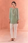 Buy_Summer by Priyanka Gupta_Green Georgette Embroidery Round Neck Adena Tunic _at_Aza_Fashions
