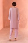 Shop_Summer by Priyanka Gupta_Pink Georgette Embroidery V-neck Bow Co-ord Kurta Set _at_Aza_Fashions