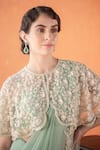 Buy_Summer by Priyanka Gupta_Teal Chiffon, Georgette, Net Embroidery Round Neck Adena Poncho Saree Set _Online_at_Aza_Fashions