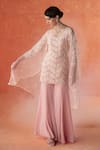 Buy_Summer by Priyanka Gupta_Pink Organza, Georgette Embroidery Round Neck Folliage Kurta Set _Online_at_Aza_Fashions