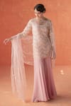 Buy_Summer by Priyanka Gupta_Pink Organza, Georgette Embroidery Round Neck Folliage Kurta Set _at_Aza_Fashions