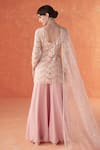 Shop_Summer by Priyanka Gupta_Pink Organza, Georgette Embroidery Round Neck Folliage Kurta Set _at_Aza_Fashions