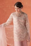 Shop_Summer by Priyanka Gupta_Pink Organza, Georgette Embroidery Round Neck Folliage Kurta Set _Online_at_Aza_Fashions