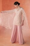 Summer by Priyanka Gupta_Pink Organza, Georgette Embroidery Round Neck Folliage Kurta Set _at_Aza_Fashions