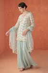 Buy_Summer by Priyanka Gupta_Cobalt Organza, Georgette Embroidery Round Neck Folliage Kurta Set _at_Aza_Fashions