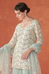 Buy_Summer by Priyanka Gupta_Cobalt Organza, Georgette Embroidery Round Neck Folliage Kurta Set _Online_at_Aza_Fashions