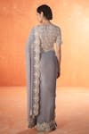 Summer by Priyanka Gupta_Blue Georgette Embroidery Round Neck Stone Chandelier Saree Set _Online_at_Aza_Fashions