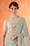 Buy_Summer by Priyanka Gupta_Green Georgette Embroidery Round Neck Chandelier Saree Set _Online_at_Aza_Fashions