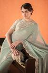 Shop_Summer by Priyanka Gupta_Green Georgette Embroidery Round Neck Chandelier Saree Set _Online_at_Aza_Fashions