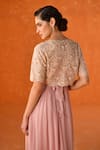 Shop_Summer by Priyanka Gupta_Pink Georgette, Net Embroidery Round Neck Chandelier Dress With Overlay Top _Online_at_Aza_Fashions
